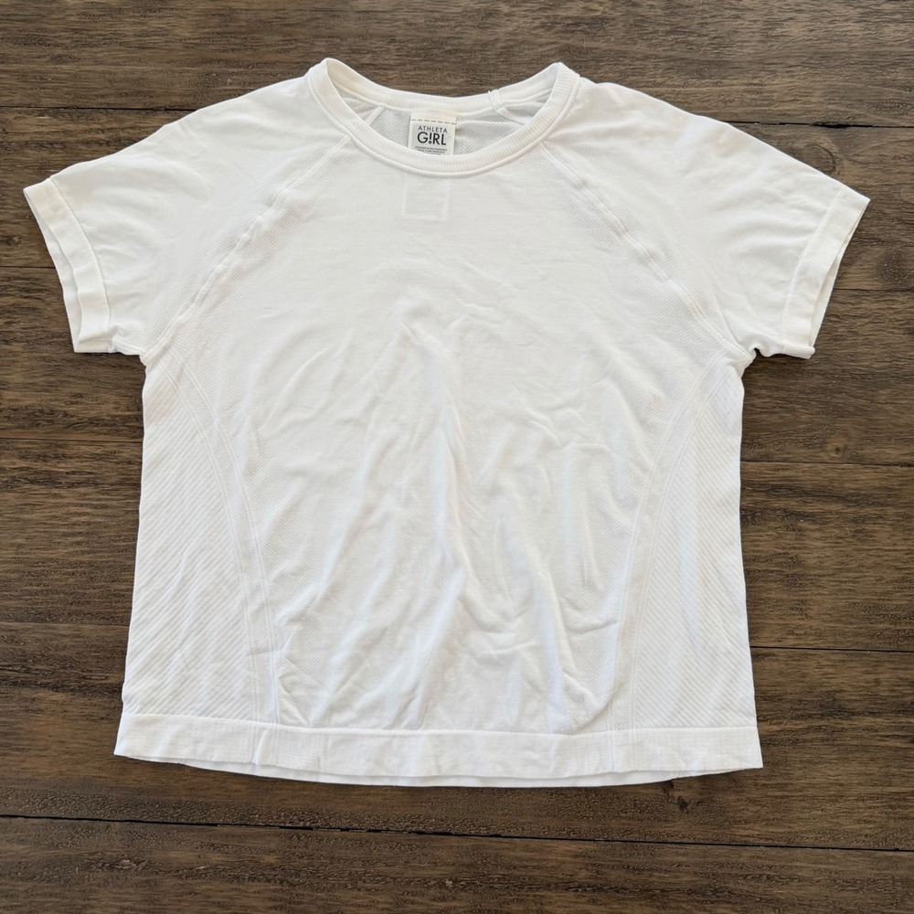 Athleta Girl White Seamless Short Sleeve Performance Tee L 12 Dream Crazy Be